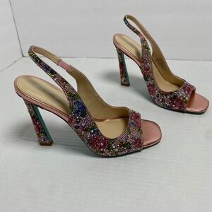 Betsey Johnson SB MINA Rhinestone Slingback Heels Rose Gold Peep Toe Size 8M